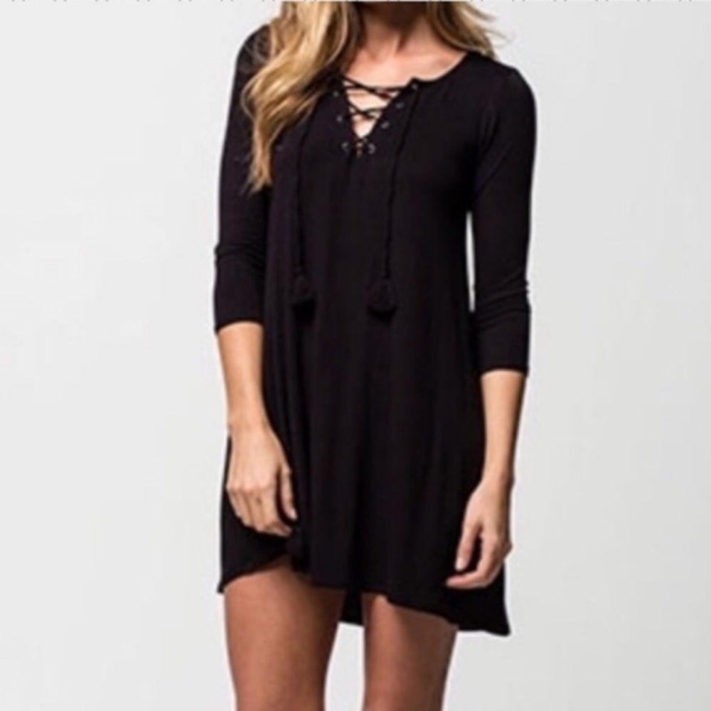 Nordstrom socialite black lace up sleeve dress